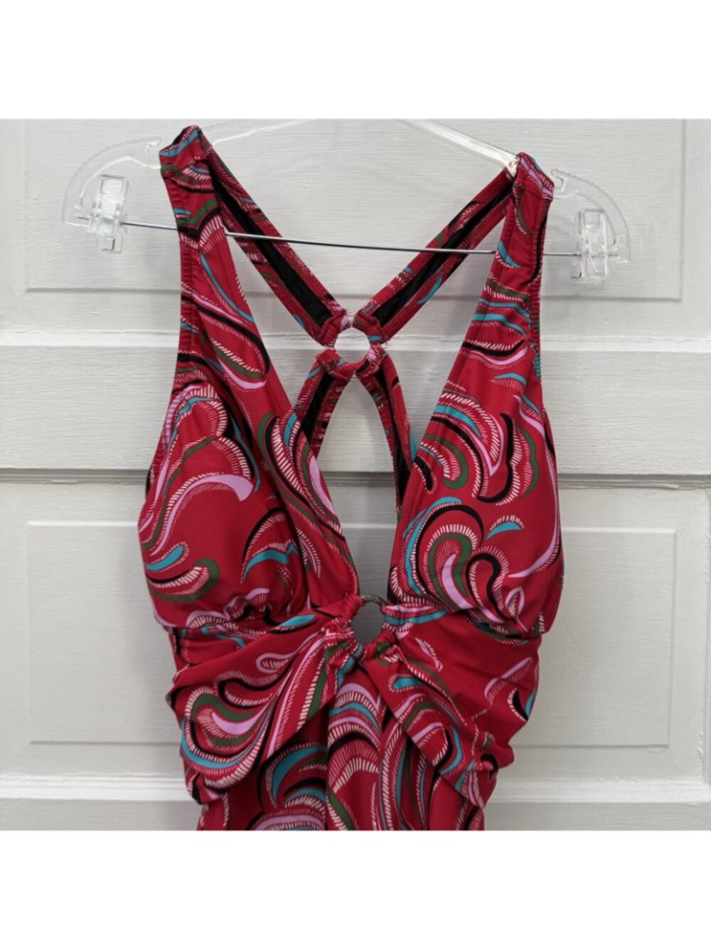 Venus Barbados One Piece Swimsuit 20 Pink Paisley Plunge Cutout O-Ring - Picture 3 of 9
